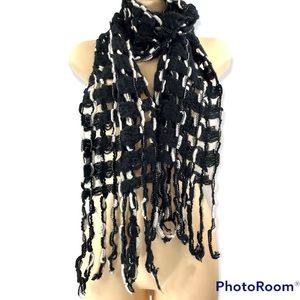 Italian stitch open knit fringe scarf